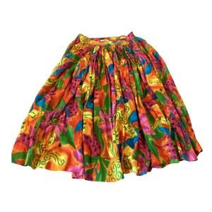 Sandy Starkman vintage artsy gypsy Cotton Multicolor Printed A Line maxi Skirt M